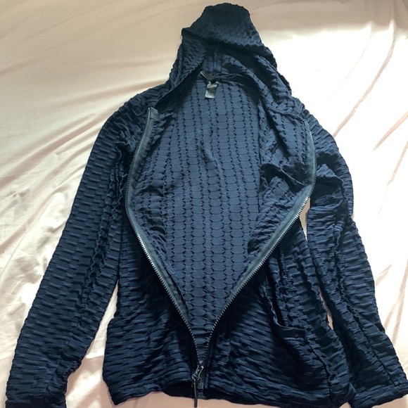 New Mix Navy Blue Form Fitting Zip Up Hoodie Size S/M - Picture 4 of 10